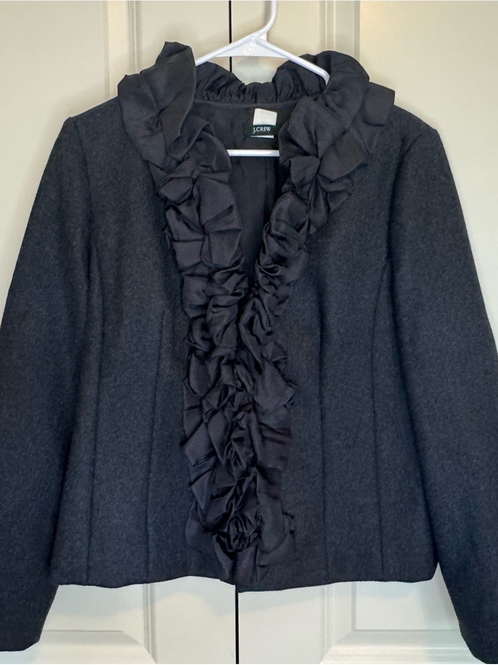 J. Crew Black Wool Ruffle-Trim Jacket
